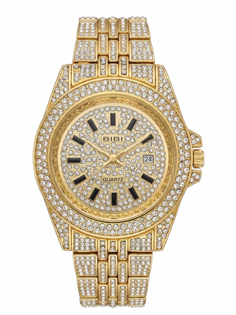 BiBi Gold Tone Men's Crystal-Studded Quartz Watch
